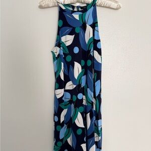 Ann Taylor Blue and Green Leaf Print Midi Dress